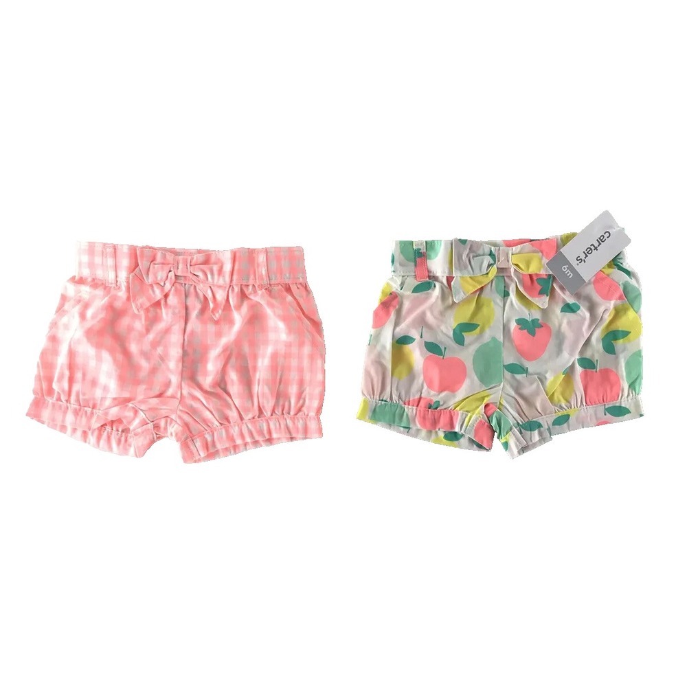 Carter's Baby Girl 6M Fruit Gingham Bubble Shorts Set 2 Pack Pink White NWT